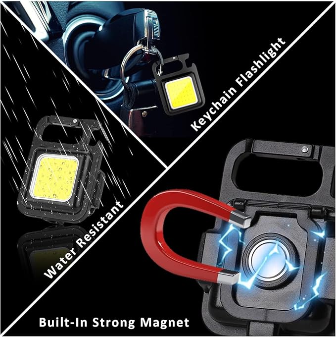 MAKDAK COB Rechargeable Keychain Flashlight 2Pack, High Lumen Super Bright LED Work Light with