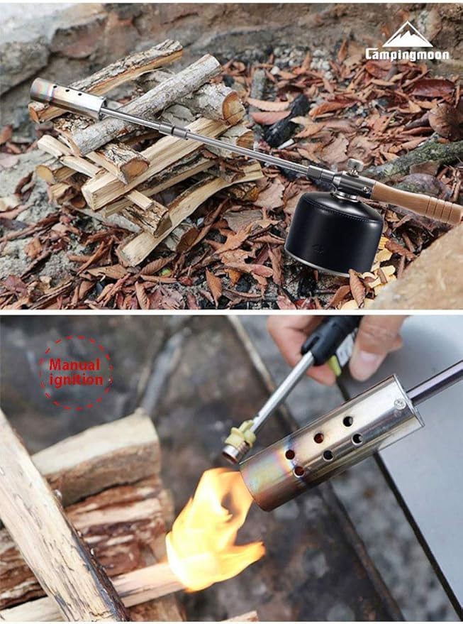 CAMPINGMOON Camping Grill Torch Dual Fuel Head Flame Adjustable for Charcoal Starter with Storage