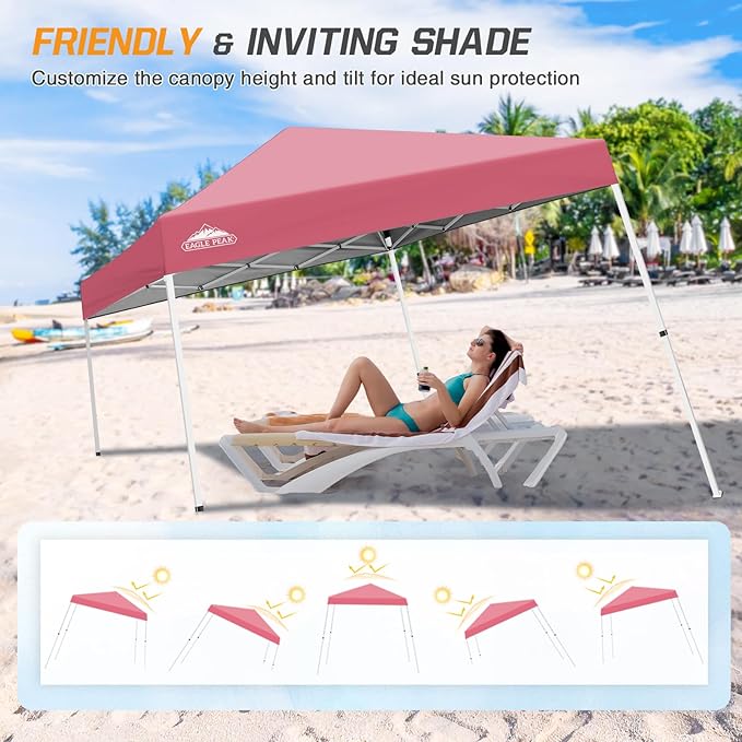 EAGLE PEAK 10x10 Slant Leg Pop-up Canopy Tent Easy One Person Setup Instant Outdoor Beach Canopy
