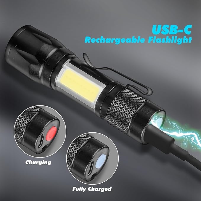 KunHe USB Rechargeable Mini Small LED Flashlights Bulk Camping Lantern Flashlight Bright High