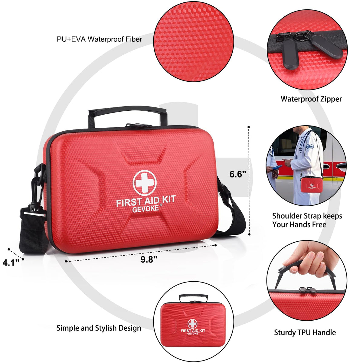 Gevoke First Aid Kit - 410 Piece, Waterproof, Red - product view 4