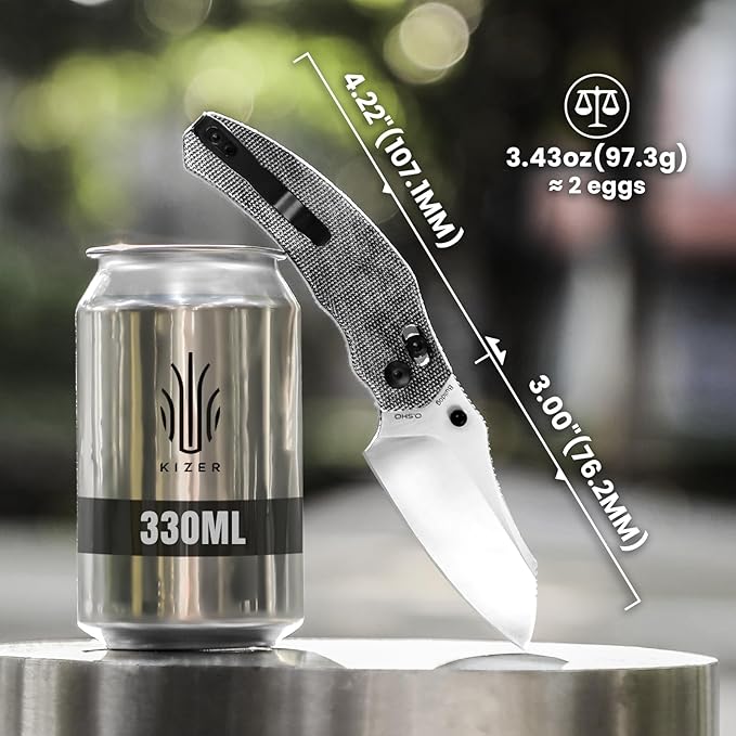 Kizer Bulldog Folding Pocket Knife, 3" Sheepsfoot Blade Folding Knife, 154CM Steel Micarta Handle