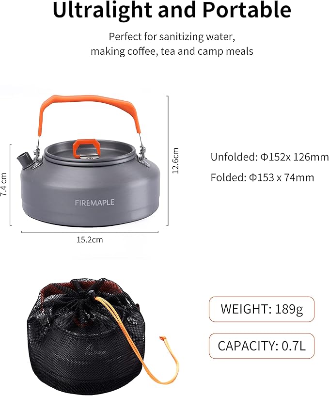 Fire-Maple Feast T3 Camping Kettle | 0.8 Liter Lightweight | Portable Teapot Aluminum for hiking