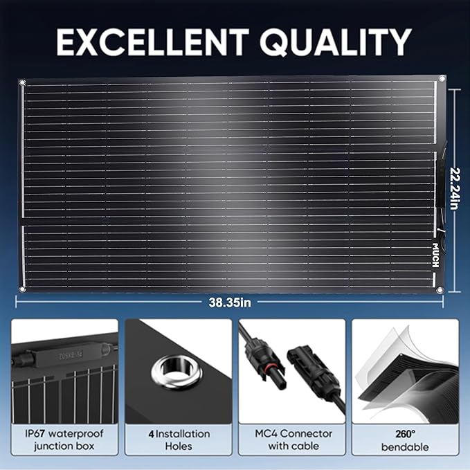 200W Flexible Solar Panel Kit Lightweight Monocrystalline Ultra-Flexible Bendable Mono Off-Grid