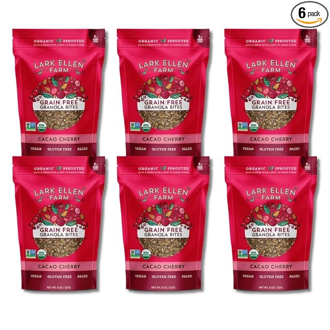 Lark Ellen Farm Cacao Cherry Grain-Free Granola Clusters, Organic Vegan Nut and Seed Mix