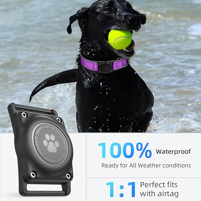 Airtag Dog Collar - 100% Waterproof Air tag Dog Collar Holder for Apple AirTag, Reflective, Soft