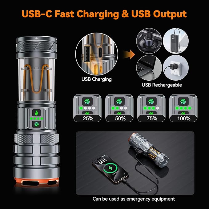 LED Flashlights High Lumens Rechargeable, 90000 High Lumens Super Bright Flashlight Camping with 11