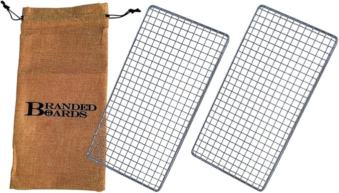 Portable Bushcraft Stainless BBQ Cooking Grill Grate, Bamboo Cutting Board, Burlap Bag, Mini Knife
