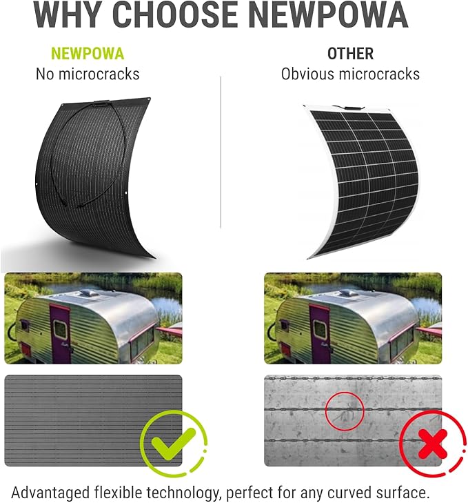 Newpowa 100W Flexible Solar Panel Portable Bendable 12 Volts 10BB Mono Cell for Uneven Surfaces
