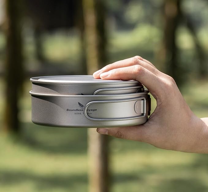 Boundless Voyage Titanium Pots Pans Set Camping Cookware 500ml 600ml 700ml Bowls Outdoor Portable