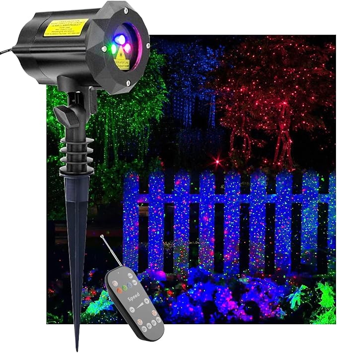 LEDMall Christmas Laser Projector Lights Outdoor, Motion Firefly Red, Green and Blue with Remote