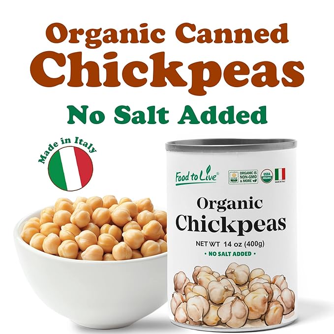 Food to Live Organic Canned Chickpeas, 14 oz (Pack of 8) - Unsalted Non-GMO Garbanzo Beans. Vegan.