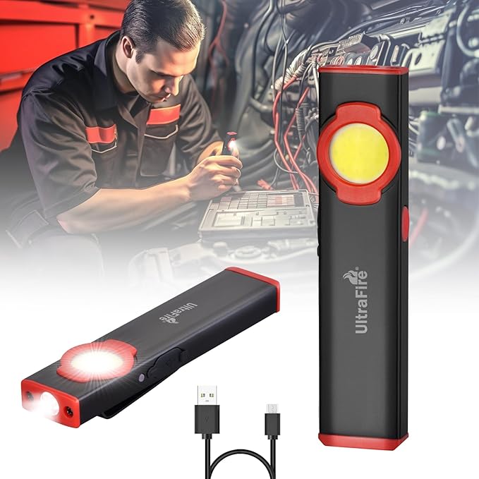 ULTRAFIRE EDC Flat Flashlight, 300 Lumen Rechargeable Magnetic Compact Pocket Light with Clip