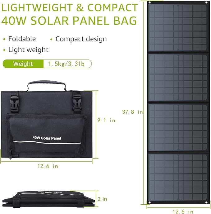 Portable Solar Panel 40W, Foldable Solar Charger for Outdoor Solar Generator Power Station