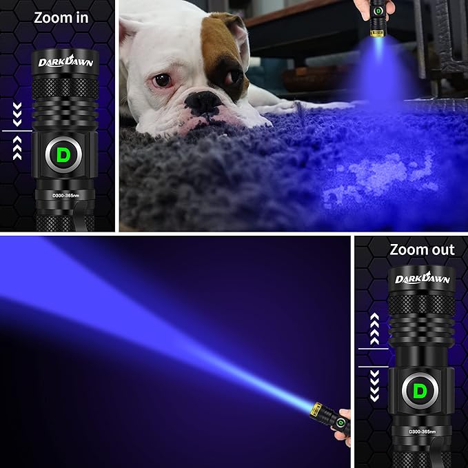 DARKDAWN UV Flashlight 365nm, LED Blacklight Flashlight, USB Rechargeable flashlights, Powerful