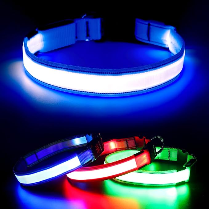 Visinite Light Up Dog Collars for Small Medium Large Dogs, Fully Adjustable LED Dog Collar USB