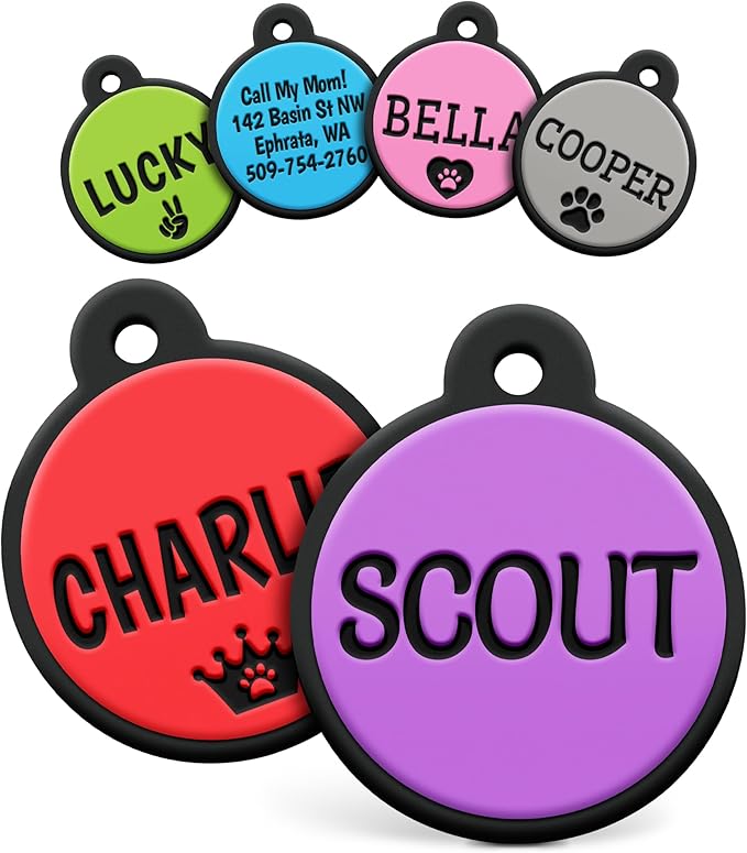 GoTags Silicone Dog Tags, Soundless Pet Tag, Personalized Silent Tag Engraved for Pets with Cute