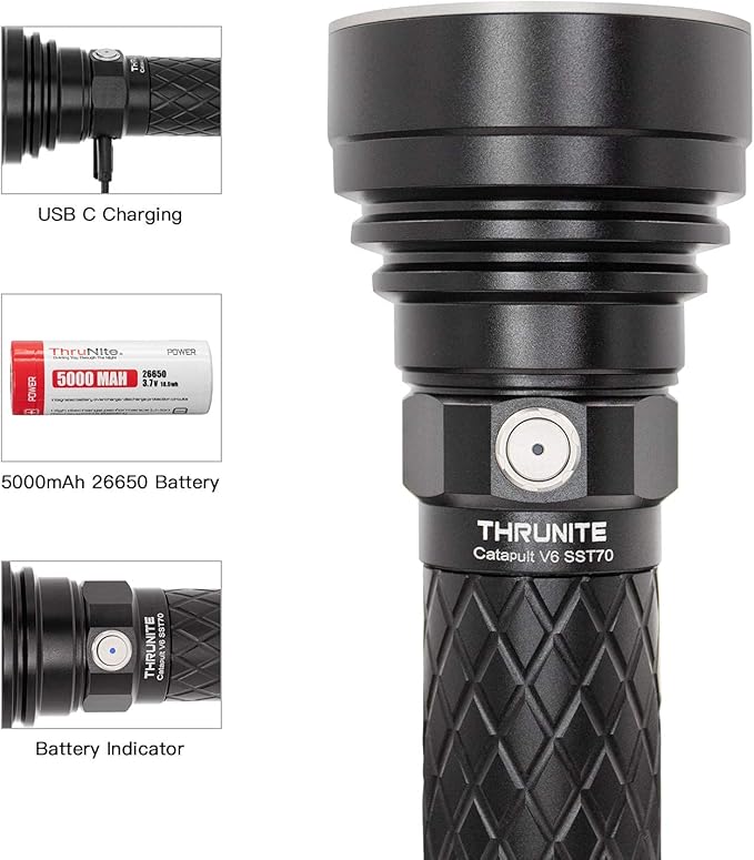 ThruNite Catapult V6 SST70 USB-C Rechargeable Flashlight, 2836 Lumens, 692m Long Beam Distance