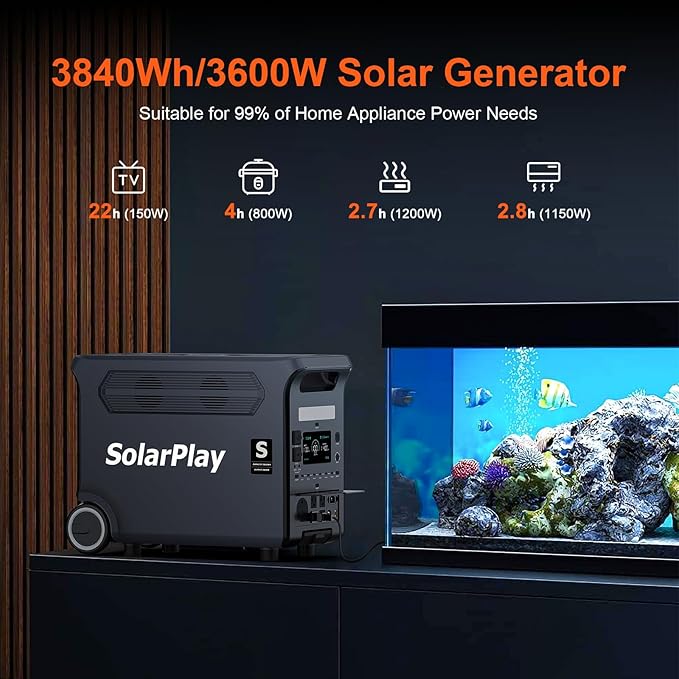 SolarPlay Q3600 3600W/3840Wh Portable Power Station With 400W Solar Panel, 2.5Hrs Fast Charging