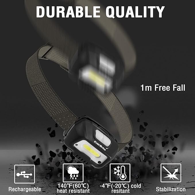 EverBrite Rechargeable Headlamp, LED Bright Motion Sensor Head Lamp Flashlight with 6 Modes