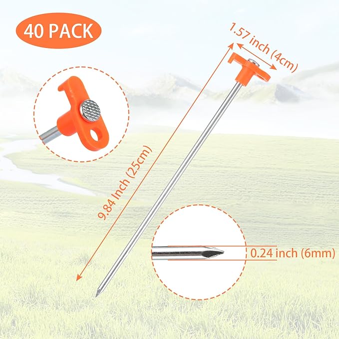 APACALI 40 PCS Metal Tent Stakes Heavy Duty, 10 Inch Yard Stakes Non-Rust Metal Tent Pegs Ground