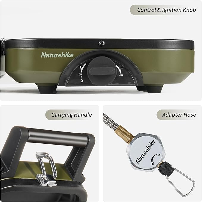 Naturehike 2 Burner Folding Camping Stove with Griddle, Portable Camp Isobutane Gas Stove with