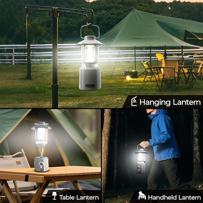 Camping Lantern Rechargeable, 8000mAh Power Bank, Telescopic Tent Light with 360° Lighting, Dual