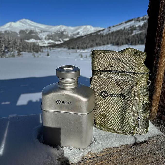 GRITR Titanium Canteen Mess Kit | Compact Portable Camping Open Fire Cookware Set for Backpacking