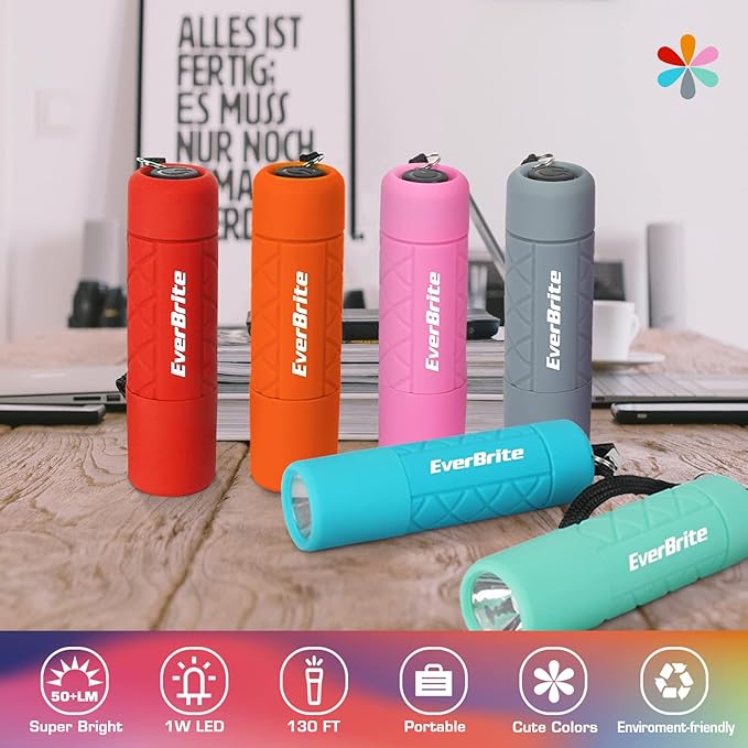 EverBrite 6-Pack Mini Flashlight Set, Small Multicolor Flashlights with Lanyard, 1W Led for