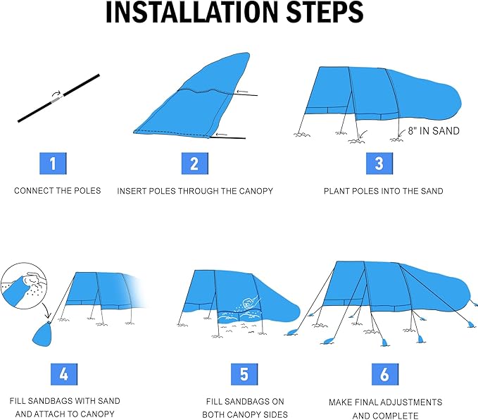 Beach Shade 200 Sq. Ft Beach Canopy for 4-8 People, Portable Sun Shelter with UV Protection