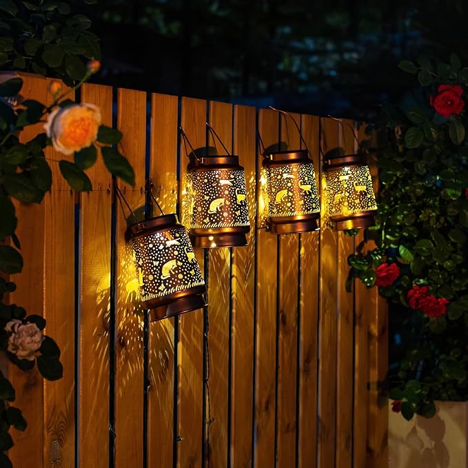 2 Pack Cat Solar Lanterns Outdoor Waterproof Hanging Solar Lights Cat Gifts for Women Men Metal