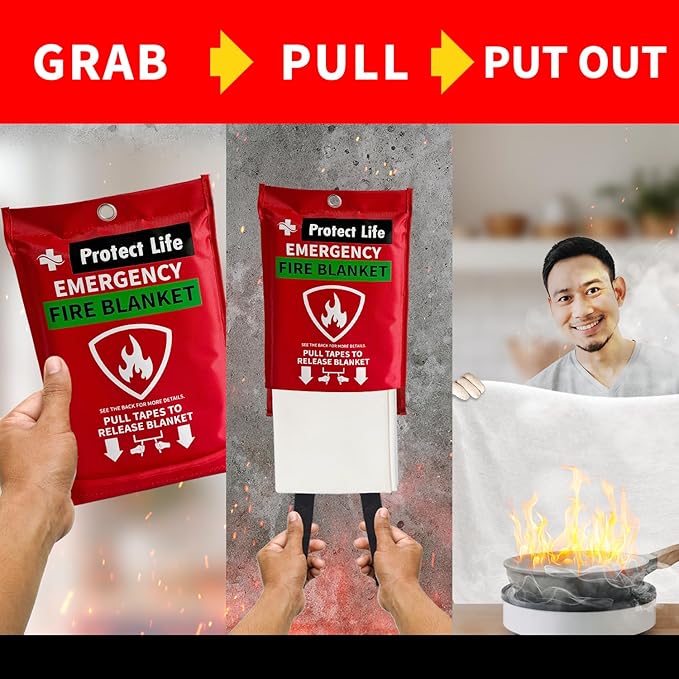 Protect Life Saving Emergency Fire Blankets 2 Pack - 40"x40", Fiberglass Fire Blanket for Home &