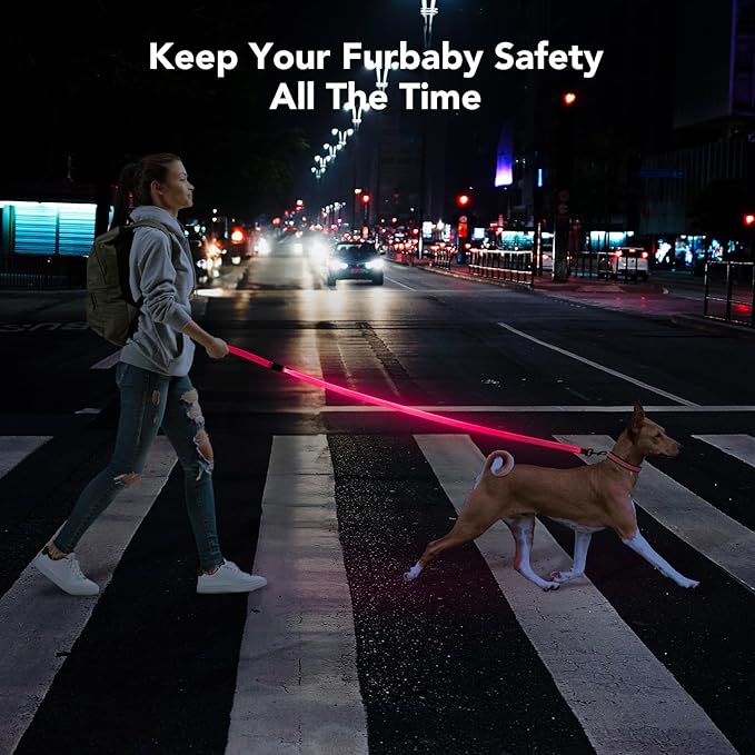 Colaseeme Light Up Dog Leash, LED Pet Leashes USB Rechargeable, Glow Safety Dogs Lights at Night