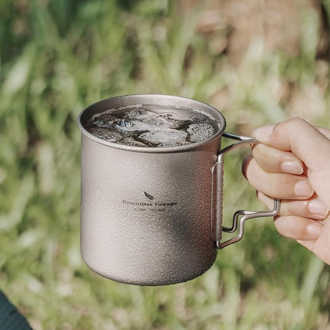 Titanium Coffee Mug Titanium Pots Titanium Cup with Foldable Handle Outdoor Camping Water Mug