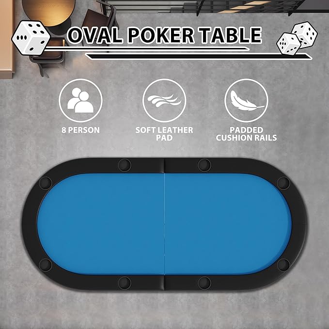 8 Player Foldable Poker Table, 71" Portable Folding Poker Game Tables with Collapsible Legs, Cup