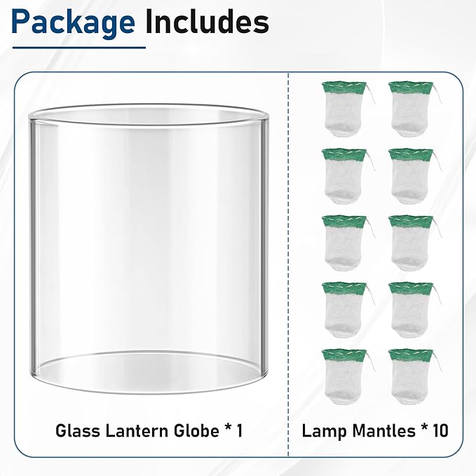 10 Pcs Propane Lantern Mantles with Lantern Globe Replacement Glass - Glass Globe Compatible with