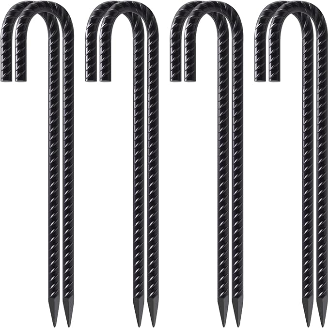 VVOKGO Rebar Stakes 12 Inches J Hook Heavy Duty Chain Link Fence Stakes, 8 Pcs Metal Long Tent