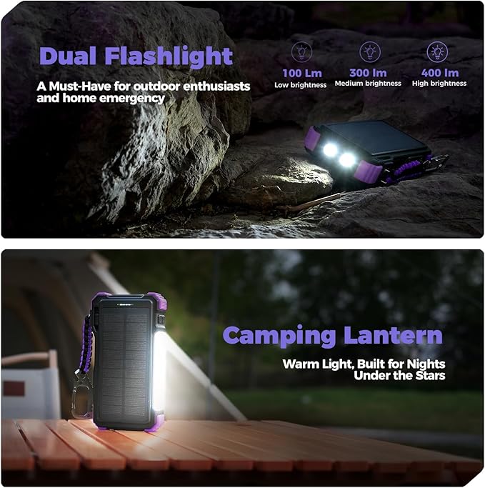 BLAVOR Solar Power Bank 20000mAh/74000mWh Built-in Cables, Wireless Charger for Apple Watch, 20W