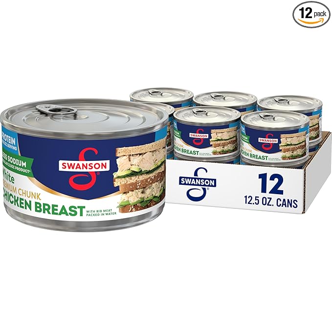 Swanson 25% Less Sodium White Premium Chunk Canned Chicken Breast in Water, 12.5 OZ Can (Case of 12)