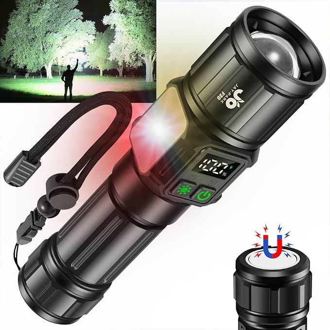 JAY-PARK Flashlights High Lumens, Rechargeable Flashlight 10000 Lumens with Magnetic, Bright Flash