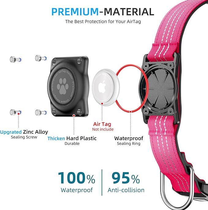 Upgraded AirTag Dog Collar, IP68 Waterproof Air Tag Dog Collar Holder, Reflective, Ultra-Durable