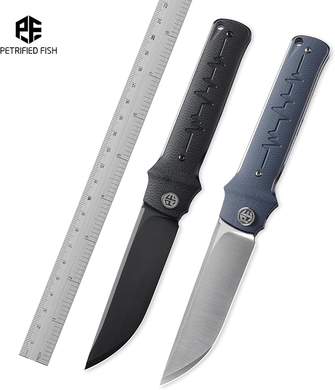 Petrified fish PFB04 Tena Folding Knife, 3.82" D2 Steel Black Stonewashed Blade G10 Handle Pocket