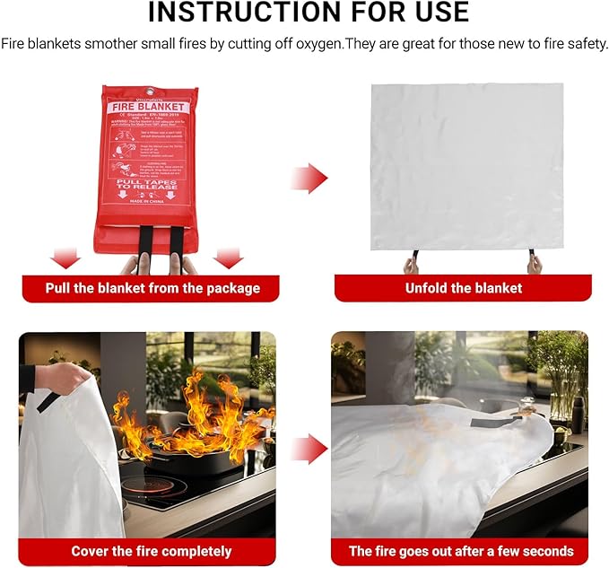 Heavy-Duty Emergency Fire Blanket, 4 Pack ??Fireproof Fiberglass Blanket for Kitchen, Home, Car