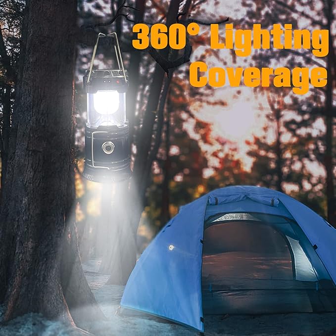 Collapsible Portable LED Camping Lantern XTAUTO Lightweight Waterproof Solar USB Rechargeable LED