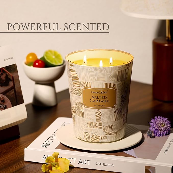 HomeLights Large jar Candle | 3-Wick Long-Lasting Scented Candles, 34oz Natural Soy Wax Candle for