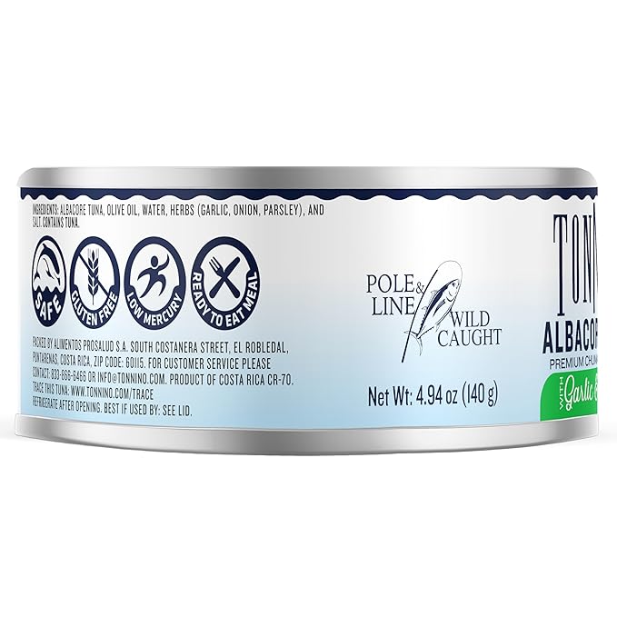 Tonnino Tuna Fish Albacore - Premium chunk in olive oil with Garlic & Herbs ??Pack of 12