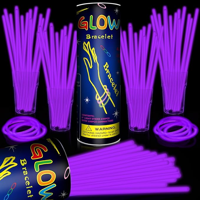 200 Pack 8'' Glow Sticks Bulk Party Favors Purple Light Up Sticks with Connectors Neon Glow in the