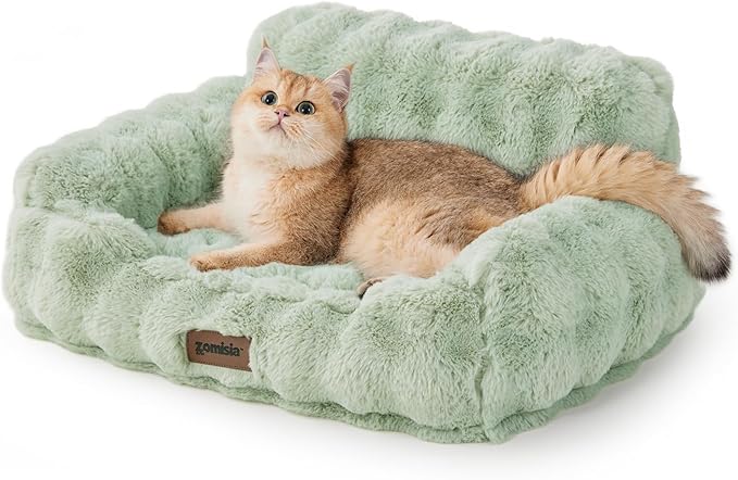 Cat Couch Bed for Indoor Cats-Orthopedic Cat Sofa with Supportive Egg Foam, Fluffy Cute Faux Fur