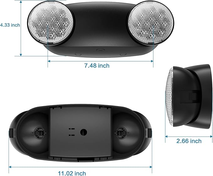 Spectsun 12 Pack Black Emergency Light with Battery Backup - Round 2 Heads UL Certified Wall Mount