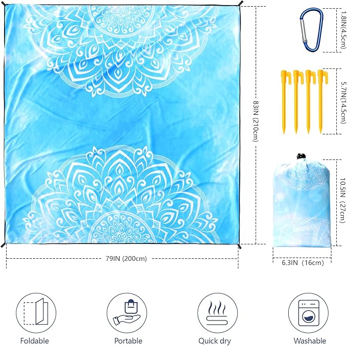 Beach Blanket Waterproof Sandproof Beach Mat 79" X 83"/10'x9'for 2-8 Adults Quick Drying Outdoor